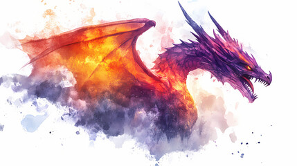 Wall Mural - Ancient mystical dragon, wyvern, isolated on white background - watercolor style illustration background by generative ai. Fire-breathing Wyvern. Illustration