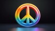 © Wonderful Life  - Minimalistic 3D cartoon rainbow peace emoji on black, holographic colors, Octane rendering, high quality.