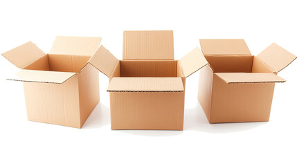 Poster - Empty Closed Cardboard Boxes Arranged Clearly on a White Background Generative AI