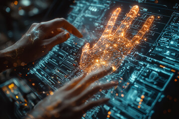 Poster - A doctor using AI to analyze medical scans, improving the speed and accuracy of diagnosing diseases. Concept of healthcare.