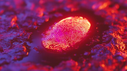 Poster - Futuristic Fingerprint Authentication Scanner, Identity Security Concept in Neon Purple and Red