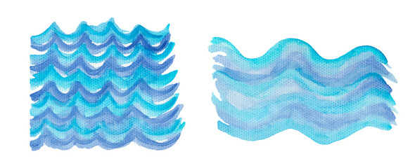 Wall Mural - Artistic hand painted watercolor turquoise and blue wave splashes set. Cute watercolour sea waves illustration for marine banner, invitation, travel poster design, print, pattern