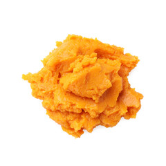 Sticker - Delicious mashed sweet potatoes isolated on white, top view