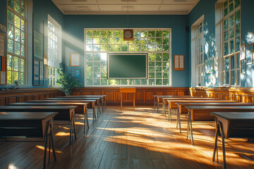 Poster - A school using AI to personalize education for students, raising questions about the role of technology in learning. Concept of education.
