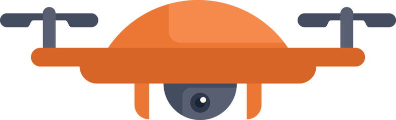 Poster - orange drone with camera is hovering and recording video footage