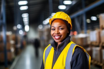 Portrait of a smiling African American female worker at factory