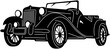 © silverrose111 - Illustration of vintage old cars in a black and white silhouette style, depicting transportation.