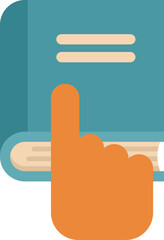 Poster - hand is pointing at a book cover, symbolizing education, reading, and the pursuit of knowledge