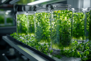Poster - a research lab testing edible algae products, representing future food alternatives. concept of alga