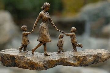 Poster - a person balancing work tasks while caring for children, symbolizing the challenges of maintaining w