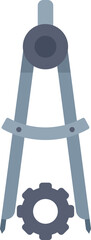 Poster - Compass drawing tool is holding a cogwheel gear in its arms, representing engineering design