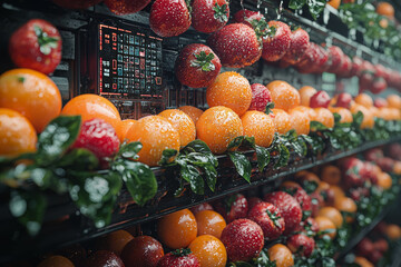 Poster - A food tech company using blockchain to track food supply chains, representing transparency and traceability in food production. Concept of blockchain in food.
