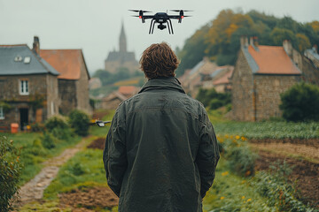 Poster - a farm manager using drone data to make decisions about pesticide use, illustrating how drones assis