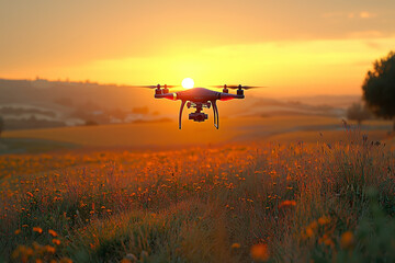 Sticker - A drone used to create 3D models of fields for optimized planting strategies, highlighting precision farming techniques. Concept of precision farming.