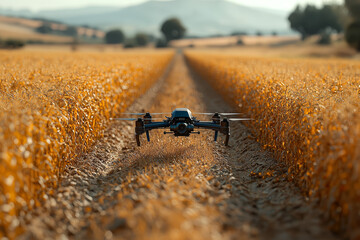 Poster - a drone mapping out crop areas for future planting, emphasizing the precision and foresight enabled 