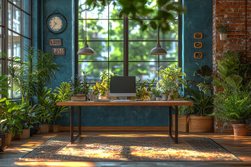 Poster - A coworking space offering a blend of remote and office environments, illustrating the demand for flexible workspaces. Concept of coworking spaces.