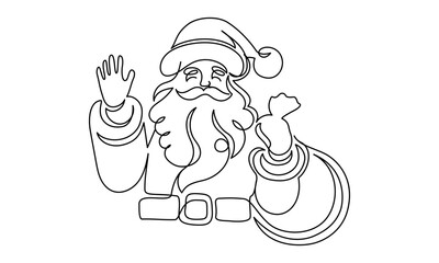 Poster - One continuous line drawing of christmas with Santa Claus face. Head happy Nicolas with red hat in simple linear style. Elegance logo editable stroke. Doodle dividing vector illustration