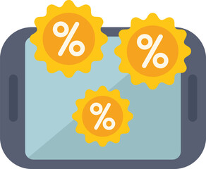 Poster - this vector illustration shows a mobile phone with discount percentage symbols, representing online 