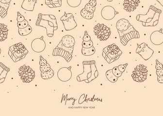 Wall Mural - merry christmas and happy new year retro banner template. vector background with christmas decoratio