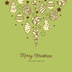 Wall Mural - merry christmas and happy new year retro banner template. vector background with christmas decoratio