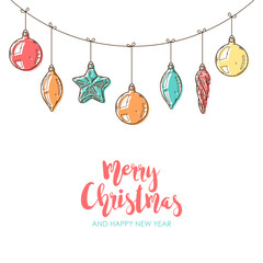 Wall Mural - merry christmas and happy new year retro banner template, greeting card. vector background with chri