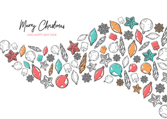 Wall Mural - merry christmas and happy new year retro banner template, greeting card. vector background with chri