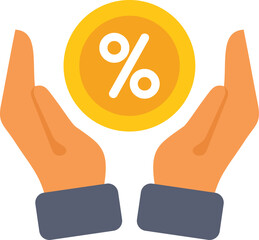 Poster - businessman is holding a percentage sign in his hands, representing interest rate, discount, sale or