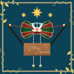 Wall Mural - Merry christmas card Decoration ribbon cartoon Vector