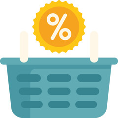Poster - Shopping basket showing discount percentage symbol for ecommerce marketing campaign, sales promotion, digital marketing