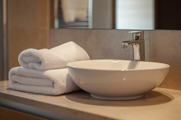 Modern clean bathroom with a sleek design and towel