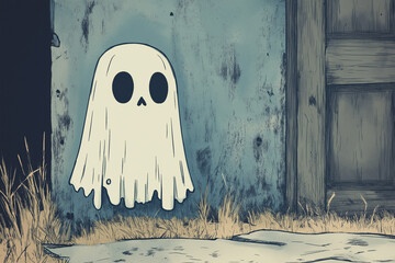 Whimsical cute cartoon ghost with pastel colors