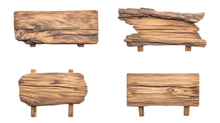 Poster - Set of Rustic Wooden Empty Signs Isolated on a White Background Generative AI