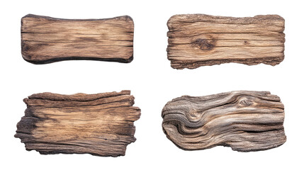 Poster - Set of Four Natural Wood Signs Isolated on a White Background Generative AI