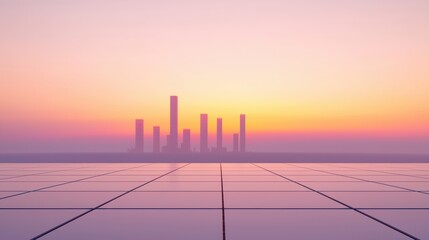 Poster - Futuristic Landscape with Solar Panels at Sunset