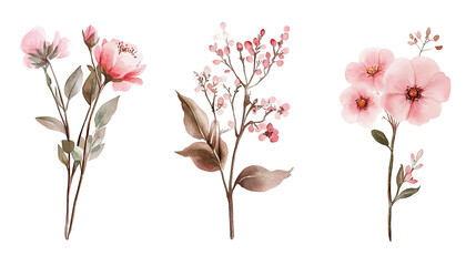 Poster - Pink Watercolor Floral Arrangements With Wildflowers Generative AI
