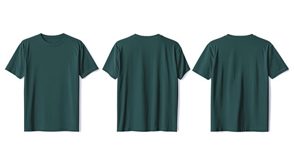 Poster - dark green t-shirts displayed front and back on a white background generative ai