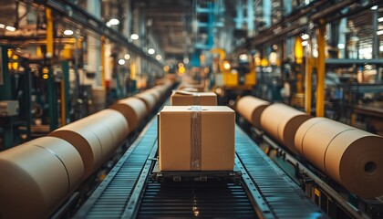 Poster - Busy factory environment with machinery dedicated to paperboard manufacturing, capturing the essence of industrial production