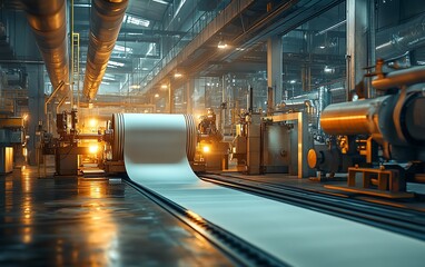 Poster - Busy factory environment with machinery dedicated to paperboard manufacturing, capturing the essence of industrial production