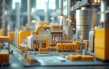 Poster - Dynamic scene of a paperboard manufacturing facility, featuring advanced industrial machinery and the production process in action
