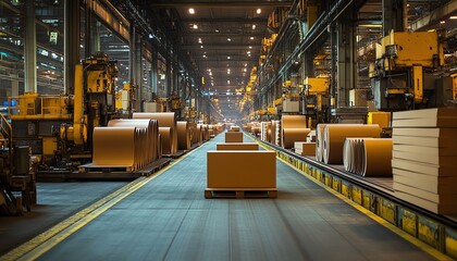 Poster - Industrial machinery in a factory producing highquality paperboard, showcasing the efficiency and technology of paperboard manufacturing