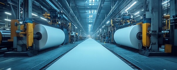 Leinwandbilder - Industrial machinery in a factory producing paperboard, showcasing the intricate process of paperboard manufacturing and production efficiency