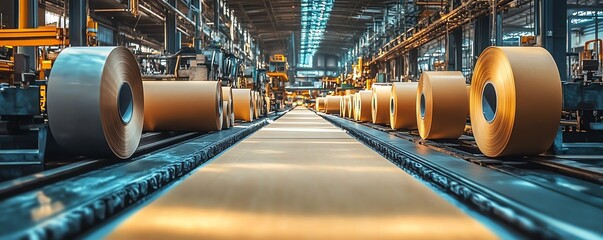 Poster - Industrial paperboard production line showcasing advanced machinery in action, emphasizing the efficiency of factory production processes