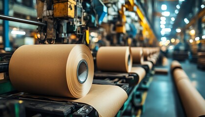 Poster - Inside a paperboard factory, machinery efficiently producing paperboard sheets, illustrating the mechanics of industrial manufacturing