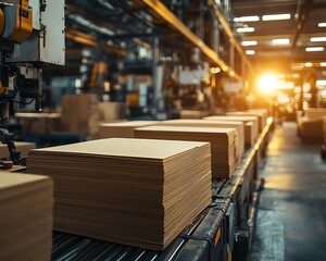 Poster - Inside a paperboard factory, machinery efficiently producing paperboard sheets, illustrating the mechanics of industrial manufacturing
