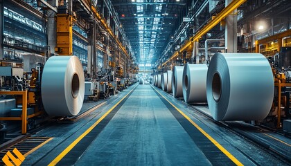 Poster - Sophisticated industrial equipment in a factory setting, focused on the paperboard production process, highlighting the integration of technology