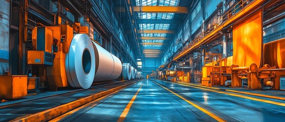 Aufkleber - Vibrant scene of industrial machinery in a paperboard manufacturing facility, highlighting the dynamic process of factory production