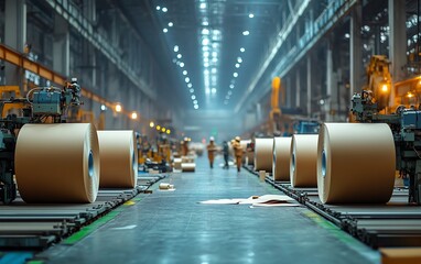 Aufkleber - Busy factory environment with machinery dedicated to paperboard manufacturing, capturing the essence of industrial production