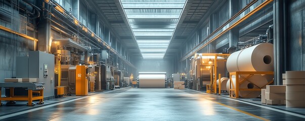Aufkleber - Dynamic scene of a paperboard manufacturing facility, featuring advanced industrial machinery and the production process in action