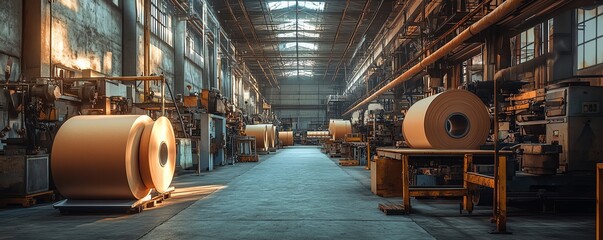 Leinwandbilder - Industrial factory setting with machinery dedicated to paperboard production, emphasizing the scale and efficiency of the manufacturing process