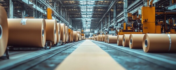 Leinwandbilder - Industrial factory setting with machinery dedicated to paperboard production, emphasizing the scale and efficiency of the manufacturing process